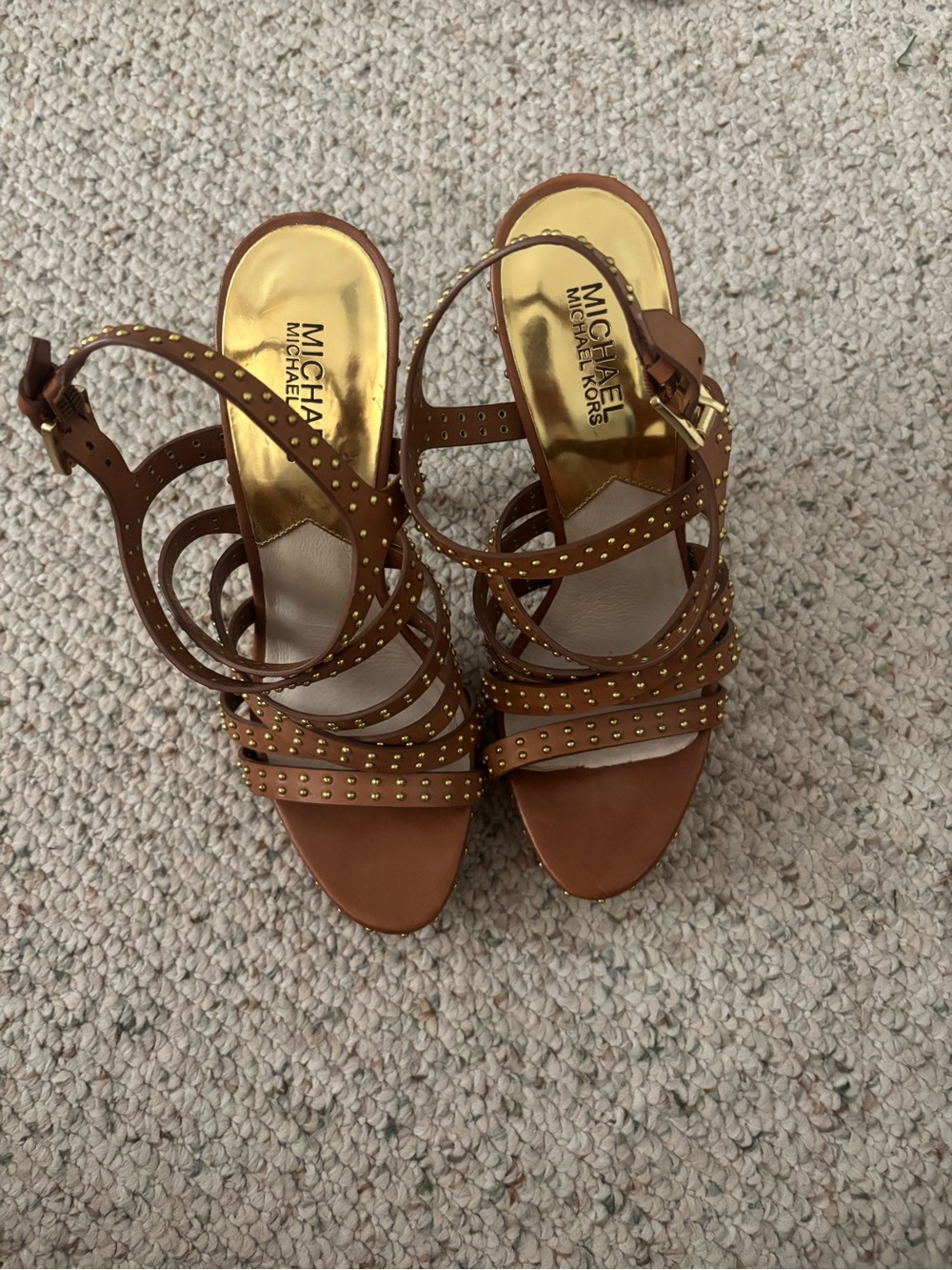 MICHAEL Michael Kors Tan Leather Studded Strappy Heels